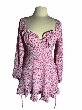 Eve Candy Couture Pink Floral Romper Puff Sleeve Bustier
Ruched Shorts Sz S.